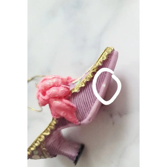 Porcelain Miniature Victorian Pink Barbie Floral Christmas Shoes Heels Ornaments - Picture 6 of 10